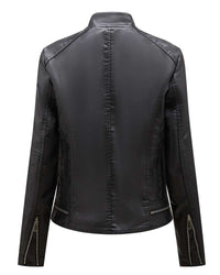 Slim Fit Stand Collar PU Leather Moto Jacket MEWOW DAILY