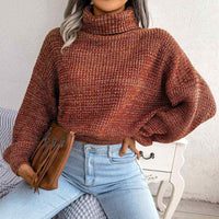 Turtle Neck Lantern Sleeve Cropped Pullover Sweater MEWOW DAILY