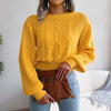 Crew Neck Pullover Cropped Cable Knit Sweater MEWOW DAILY