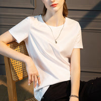 Summer Daily Basic Tee , Mercerized Cotton with Silk / O-Neck MEWOW#OOTD