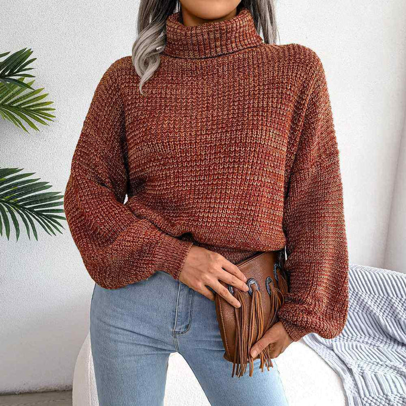 Turtle Neck Lantern Sleeve Cropped Pullover Sweater MEWOW DAILY