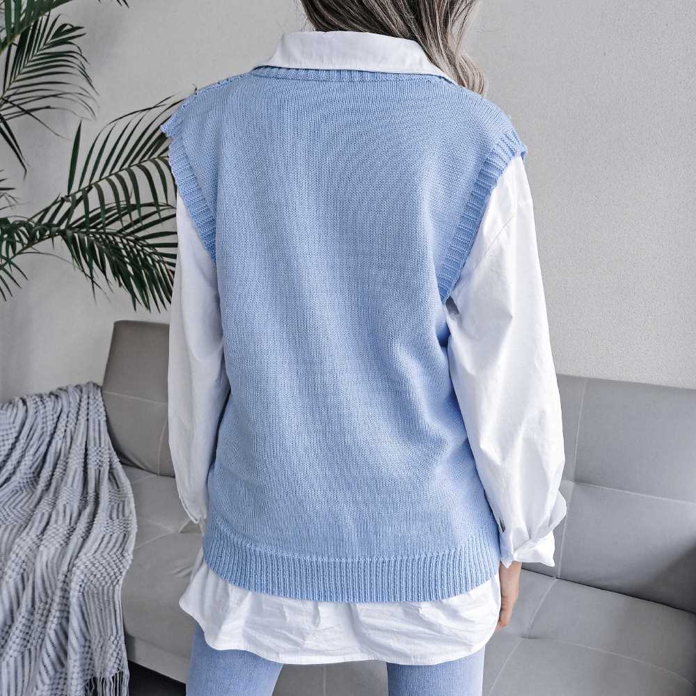 Loose Fit V-neck Hollow Out Knit Vest MEWOW DAILY