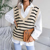 Casual V-neck Stripes Knit Sweater Vest MEWOW DAILY