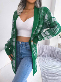 Open Front Mid Long Plaid Cardigan with Waist Strap MEWOW DAILY