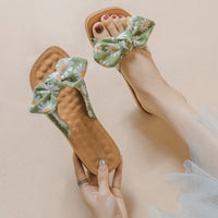 Fabric Bowtie One-band Flat Slippers (Daisy Flowers) MEWOW#OOTD