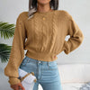 Crew Neck Pullover Cropped Cable Knit Sweater MEWOW DAILY