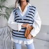 Casual V-neck Stripes Knit Sweater Vest MEWOW DAILY