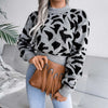 Leopard Pattern Crew Neck Cropped Pullover Sweater MEWOW DAILY