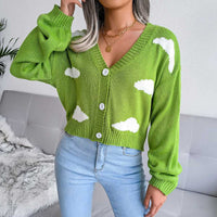 Cute Clouds Pattern Drop Shoulder Button Up Cardigan MEWOW DAILY