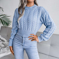 Crew Neck Pullover Slim Fitted Waist Cropped Cable Knit Sweater MEWOW DAILY