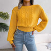 Crew Neck Pullover Cropped Cable Knit Sweater MEWOW DAILY