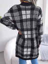 Open Front Mid Long Plaid Cardigan with Waist Strap MEWOW DAILY