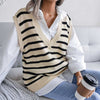 Casual V-neck Stripes Knit Sweater Vest MEWOW DAILY