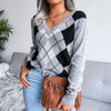 Casual V-neck Argyle Pattern Pullover Sweater MEWOW DAILY