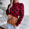 Leopard Pattern Crew Neck Cropped Pullover Sweater MEWOW DAILY