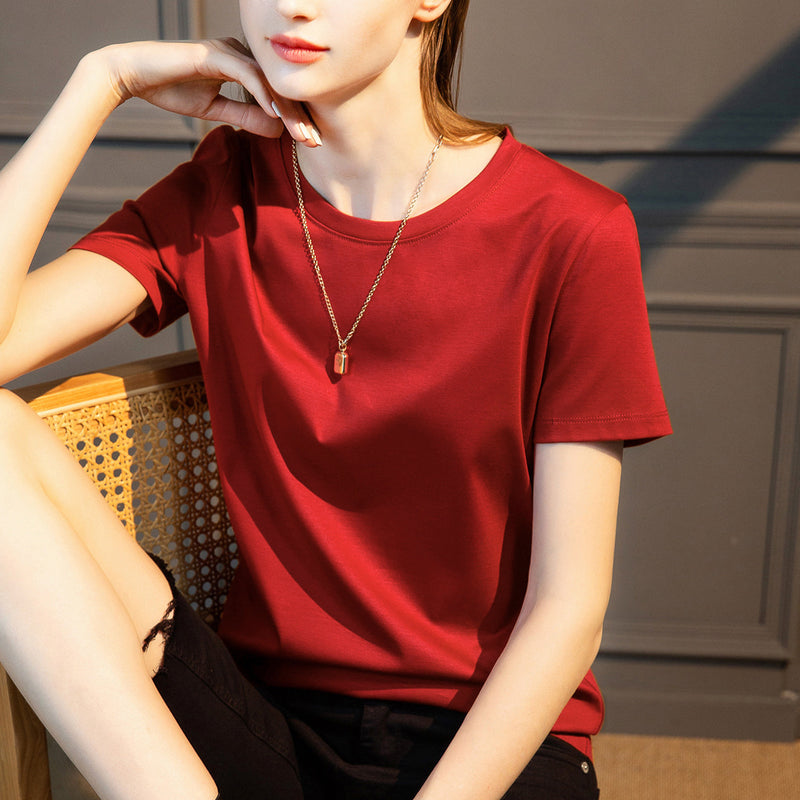 Summer Daily Basic Tee , Mercerized Cotton with Silk / O-Neck MEWOW#OOTD