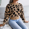 Leopard Pattern Crew Neck Cropped Pullover Sweater MEWOW DAILY