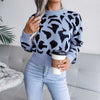 Leopard Pattern Crew Neck Cropped Pullover Sweater MEWOW DAILY