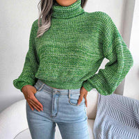 Turtle Neck Lantern Sleeve Cropped Pullover Sweater MEWOW DAILY