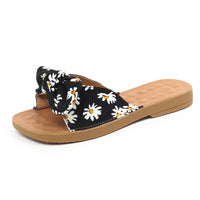 Fabric Bowtie One-band Flat Slippers (Daisy Flowers) MEWOW#OOTD