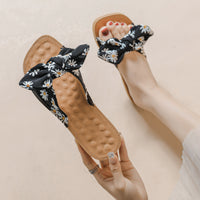 Fabric Bowtie One-band Flat Slippers (Daisy Flowers) MEWOW#OOTD