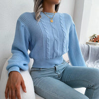 Crew Neck Pullover Cropped Cable Knit Sweater MEWOW DAILY