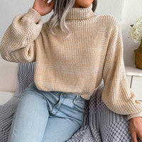 Turtle Neck Lantern Sleeve Cropped Pullover Sweater MEWOW DAILY