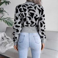 Leopard Pattern Crew Neck Cropped Pullover Sweater MEWOW DAILY