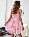 Mid Thigh Length Boho Floral Ruffles Combo Spaghetti Strap Dress MEWOW DAILY