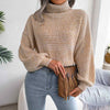 Turtle Neck Lantern Sleeve Cropped Pullover Sweater MEWOW DAILY