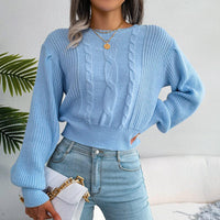 Crew Neck Pullover Cropped Cable Knit Sweater MEWOW DAILY