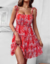 Mid Thigh Length Boho Floral Ruffles Combo Spaghetti Strap Dress MEWOW DAILY