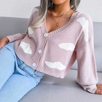 Cute Clouds Pattern Drop Shoulder Button Up Cardigan MEWOW DAILY