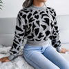 Leopard Pattern Crew Neck Cropped Pullover Sweater MEWOW DAILY