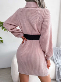 Turtle Neck Mid Thigh Buttons Decored Knit Dress MEWOW DAILY