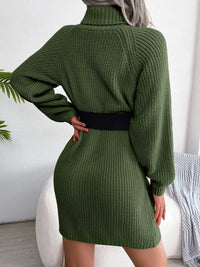 Turtle Neck Mid Thigh Buttons Decored Knit Dress MEWOW DAILY