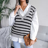 Casual V-neck Stripes Knit Sweater Vest MEWOW DAILY