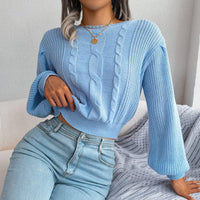 Crew Neck Pullover Cropped Cable Knit Sweater MEWOW DAILY