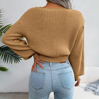 Crew Neck Pullover Cropped Cable Knit Sweater MEWOW DAILY