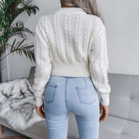 Crew Neck Pullover Slim Fitted Waist Cropped Cable Knit Sweater MEWOW DAILY