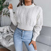 Crew Neck Pullover Slim Fitted Waist Cropped Cable Knit Sweater MEWOW DAILY