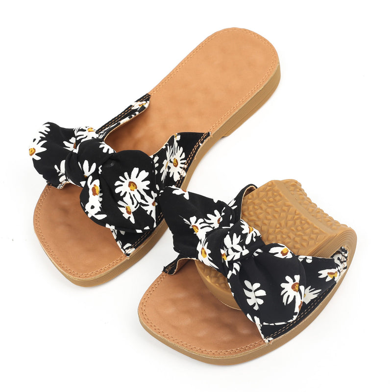 Fabric Bowtie One-band Flat Slippers (Daisy Flowers) MEWOW#OOTD