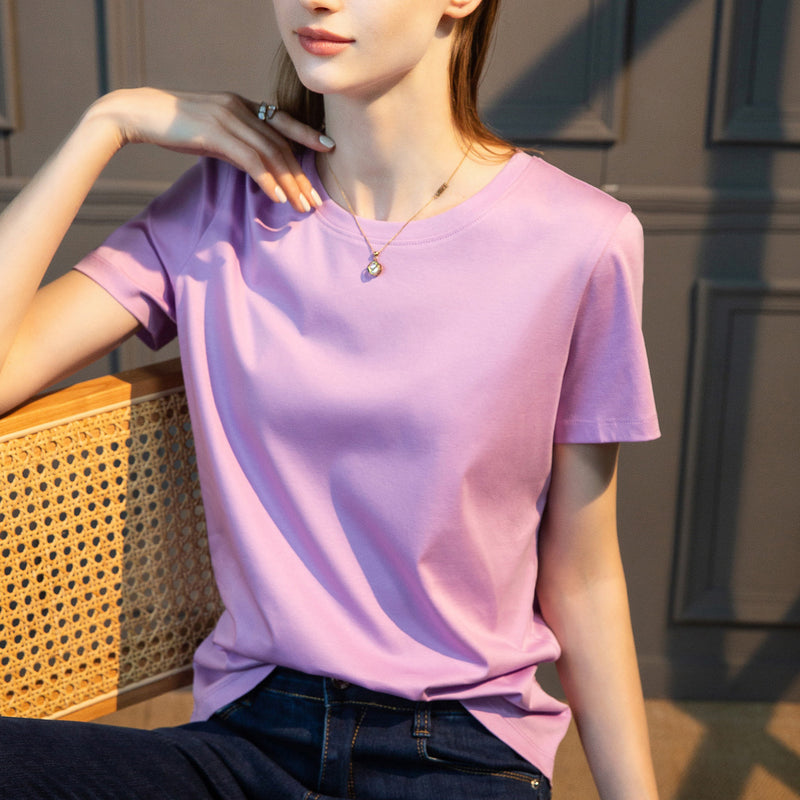 Summer Daily Basic Tee , Mercerized Cotton with Silk / O-Neck MEWOW#OOTD