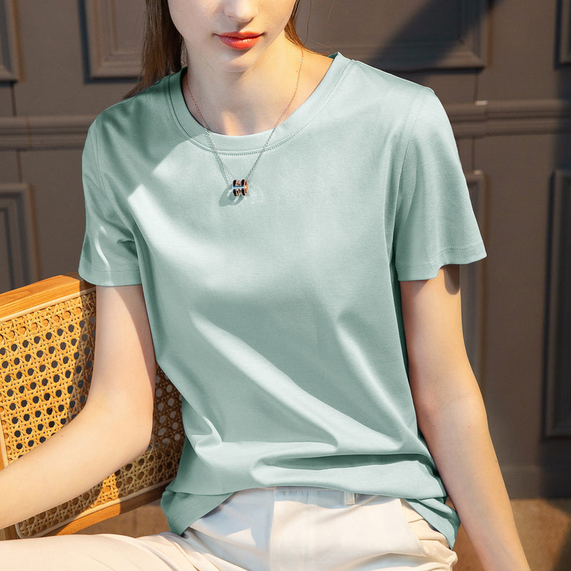 Summer Daily Basic Tee , Mercerized Cotton with Silk / O-Neck MEWOW#OOTD