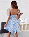 Mid Thigh Length Boho Floral Ruffles Combo Spaghetti Strap Dress MEWOW DAILY