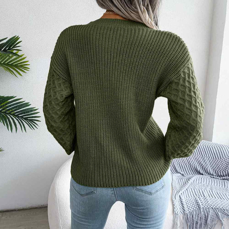 Crew Neck Lantern Sleeve Patchwork Pullover Sweater MEWOW DAILY