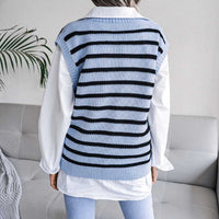 Casual V-neck Stripes Knit Sweater Vest MEWOW DAILY