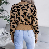 Leopard Pattern Crew Neck Cropped Pullover Sweater MEWOW DAILY