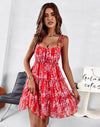 Mid Thigh Length Boho Floral Ruffles Combo Spaghetti Strap Dress MEWOW DAILY