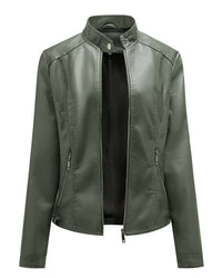 Slim Fit Stand Collar PU Leather Moto Jacket MEWOW DAILY